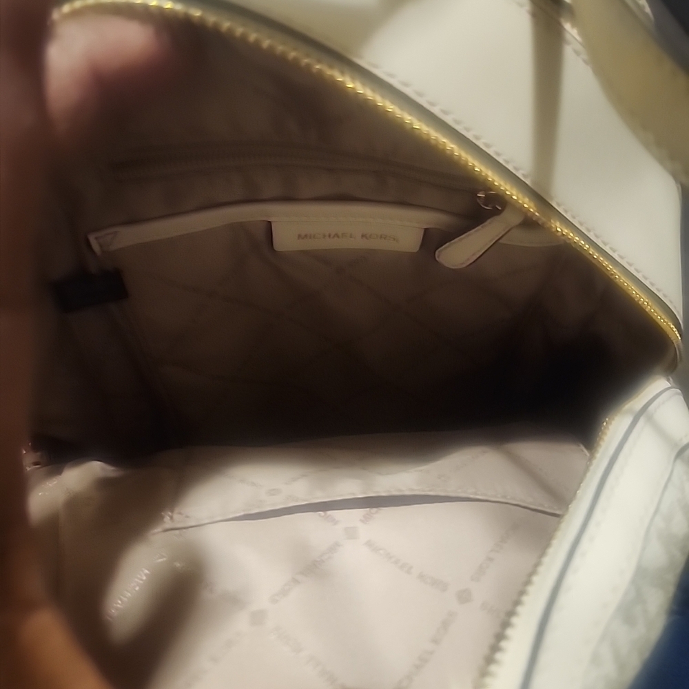 Michael Kors Cream Monogram Backpack with Gold Accents - Picture 13 of 16